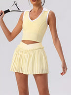 Sleeveless V-Neck Crop Top and Pleated Skirt Active Set