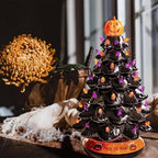 Halloween's LED Ceramic Holiday Tree with Purple & Orange Beads