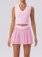 Sleeveless V-Neck Crop Top and Pleated Skirt Active Set