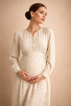 Maternity Maxi Dress – Long Sleeve Floral Pregnancy Dress, Empire Waist