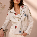 Delacroix Women's Floral Embroidered Leather Biker Jacket