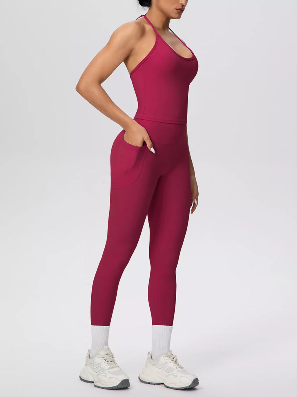Halter Neck Cami and High-Waisted Pocket Leggings Active Set