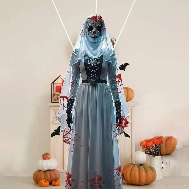 Halloween's Skull Bride Hanging Decoration with Weather Resistant Fabric