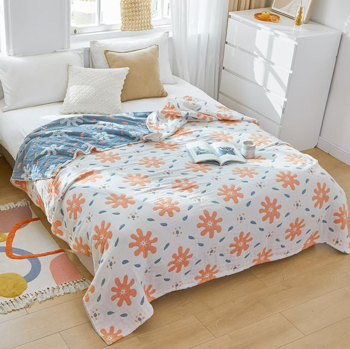 Breathable 4-Layer Cotton Gauze Blanket – Soft Summer Throw