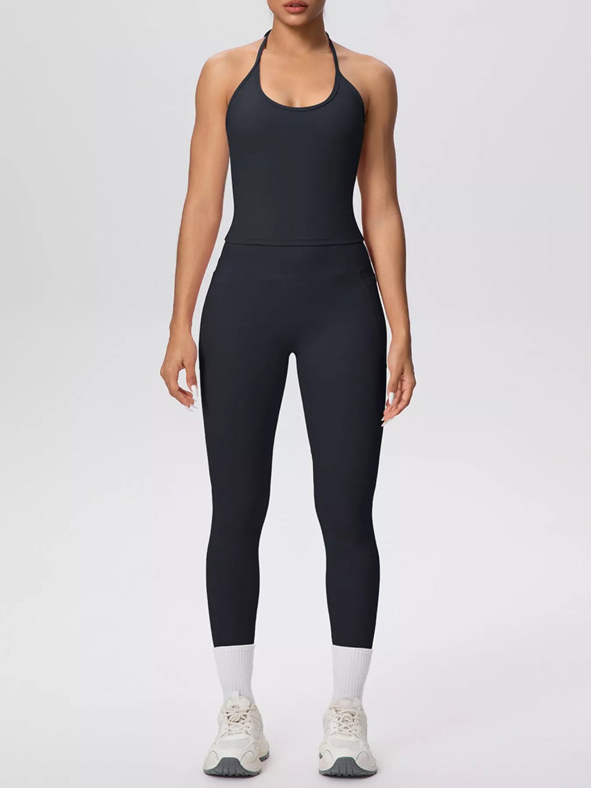 Halter Neck Cami and High-Waisted Pocket Leggings Active Set
