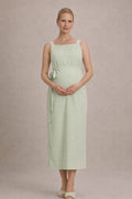 Maternity Midi Dress – Sleeveless Empire Waist Pregnancy Dress with Tie Waist