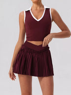 Sleeveless V-Neck Crop Top and Pleated Skirt Active Set