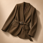 Women's Belted Jacket | Wool Blend Herringbone