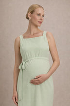 Maternity Midi Dress – Sleeveless Empire Waist Pregnancy Dress with Tie Waist