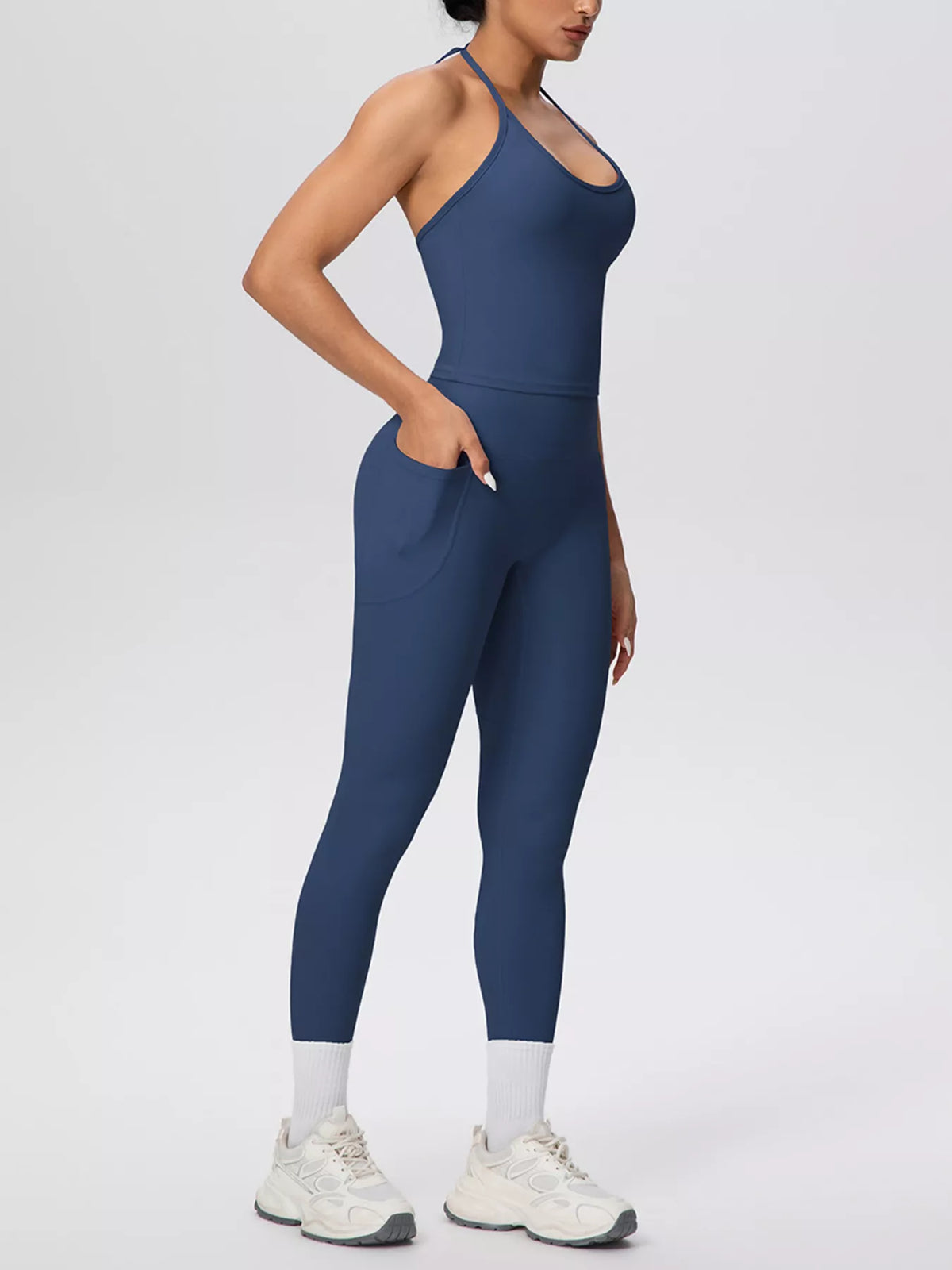 Halter Neck Cami and High-Waisted Pocket Leggings Active Set