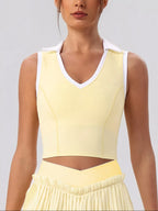 Sleeveless V-Neck Crop Top and Pleated Skirt Active Set