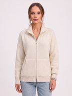 Women's Full Zip Ribbed Cardigan Funnel Neck Sweater