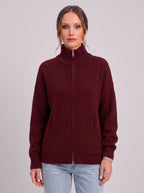 Women's Full Zip Ribbed Cardigan Funnel Neck Sweater