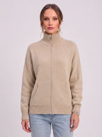 Women's Full Zip Ribbed Cardigan Funnel Neck Sweater