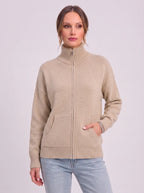 Women's Full Zip Ribbed Cardigan Funnel Neck Sweater