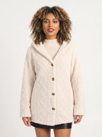 Women's Oversized Hooded Teddy Button Front Cardigan