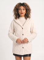 Women's Oversized Hooded Teddy Button Front Cardigan