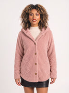 Women's Oversized Hooded Teddy Button Front Cardigan