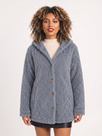 Women's Oversized Hooded Teddy Button Front Cardigan