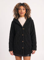 Women's Oversized Hooded Teddy Button Front Cardigan
