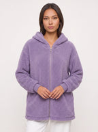 Women's Oversized Hooded Teddy Longline Zipper Jacket