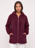 Women's Oversized Hooded Teddy Longline Zipper Jacket