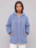 Women's Oversized Hooded Teddy Longline Zipper Jacket