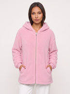 Women's Oversized Hooded Teddy Longline Zipper Jacket