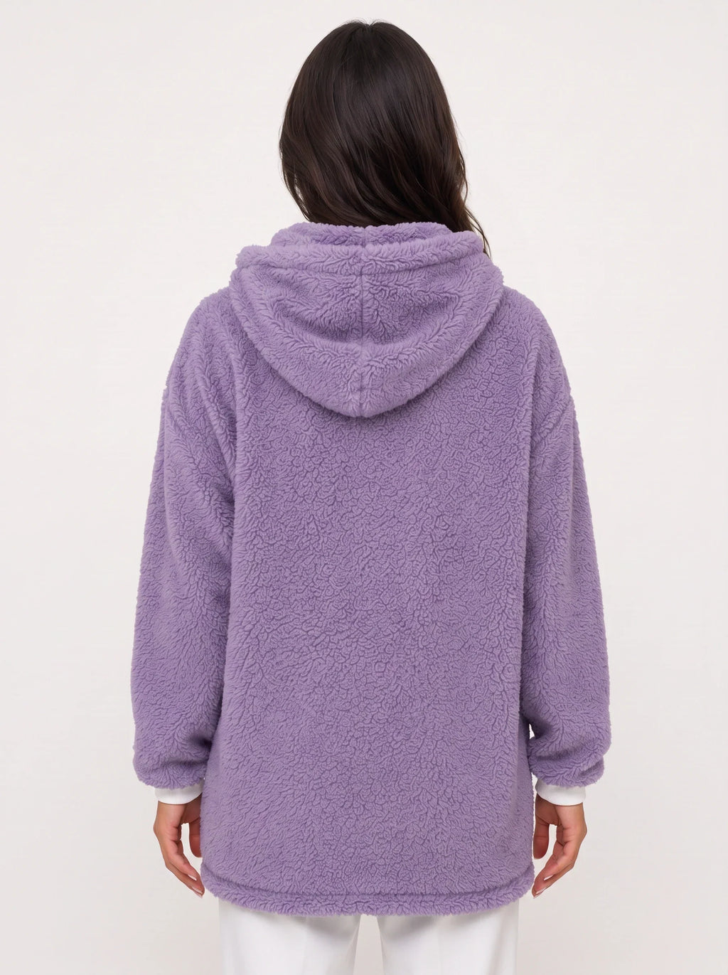 Women's Oversized Hooded Teddy Longline Zipper Jacket