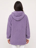 Women's Oversized Hooded Teddy Longline Zipper Jacket