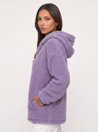 Women's Oversized Hooded Teddy Longline Zipper Jacket