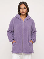 Women's Oversized Hooded Teddy Longline Zipper Jacket