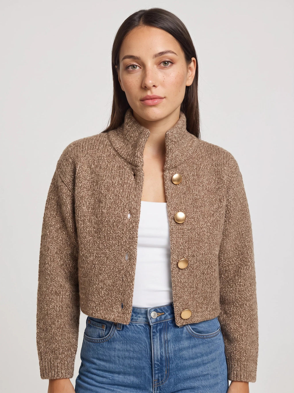 Women's Textured Cable Knit Cropped Button Cardigan