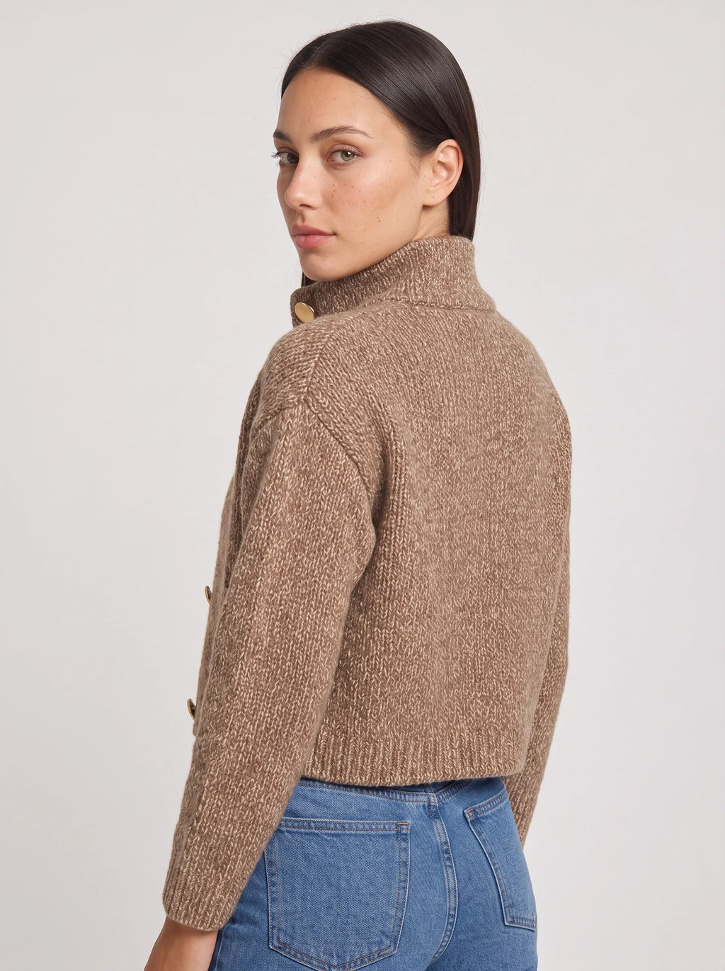 Women's Textured Cable Knit Cropped Button Cardigan