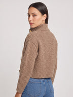 Women's Textured Cable Knit Cropped Button Cardigan