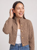 Women's Textured Cable Knit Cropped Button Cardigan