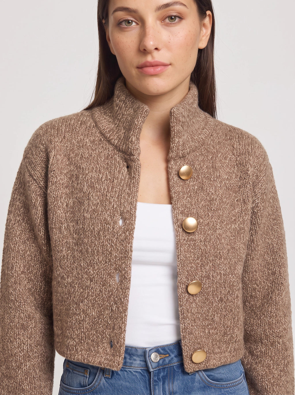 Women's Textured Cable Knit Cropped Button Cardigan