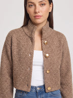 Women's Textured Cable Knit Cropped Button Cardigan
