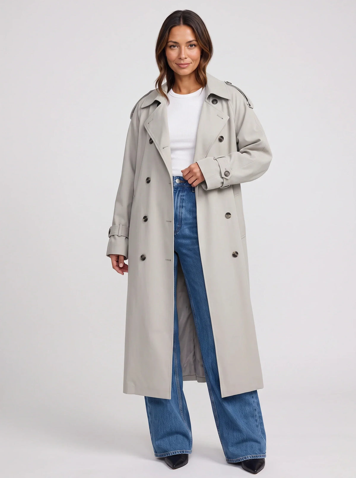 Women's Double Breasted Longline Trench Belted Coat