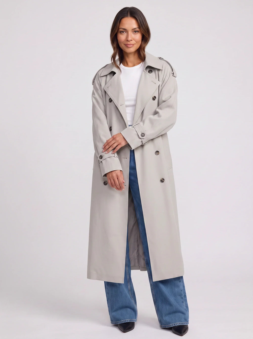 Women's Double Breasted Longline Trench Belted Coat