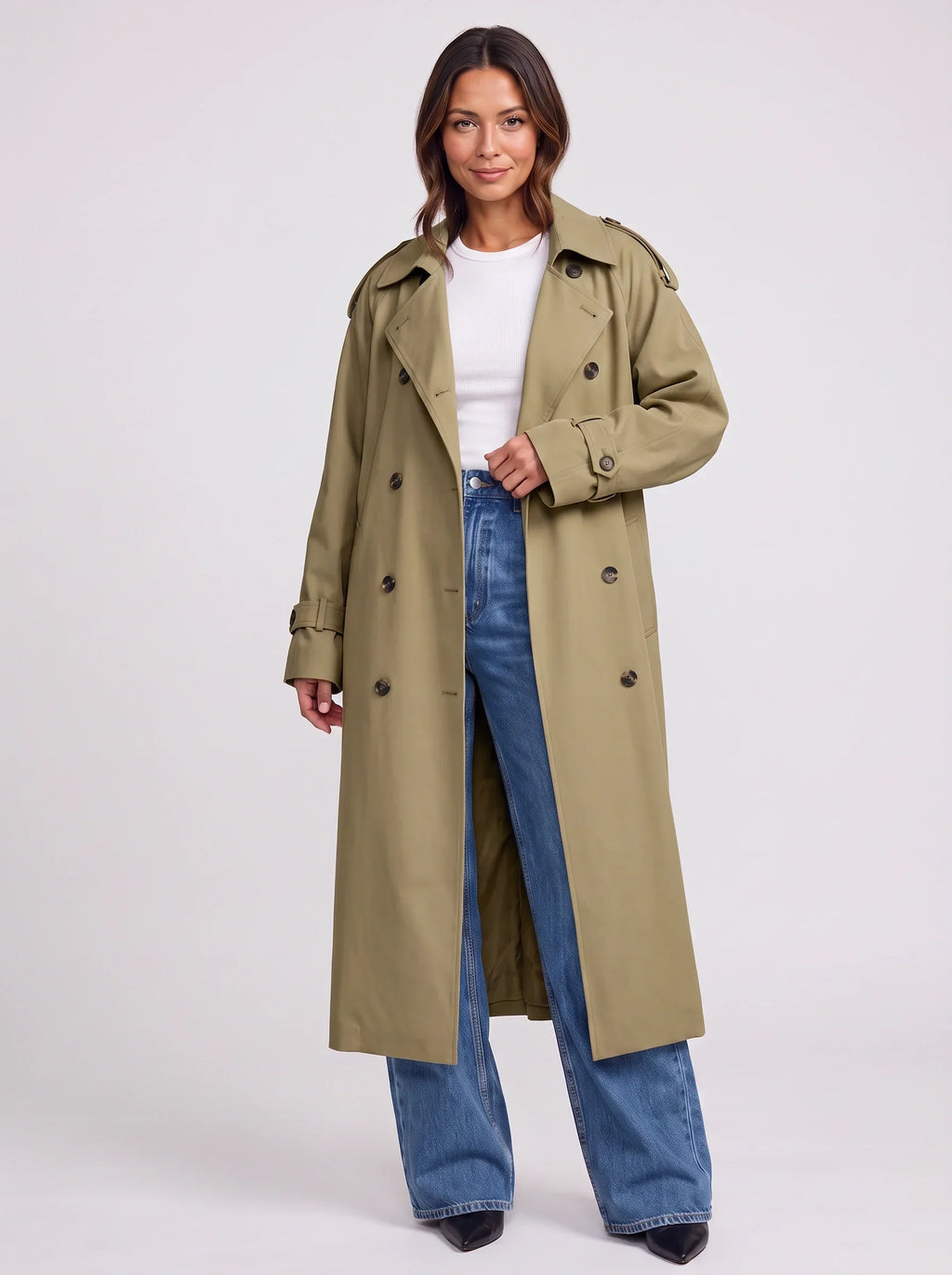 Women's Double Breasted Longline Trench Belted Coat