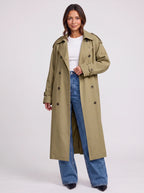 Women's Double Breasted Longline Trench Belted Coat