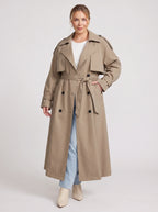 Women's Oversized Longline Trench Coat Belted Maxi Jacket
