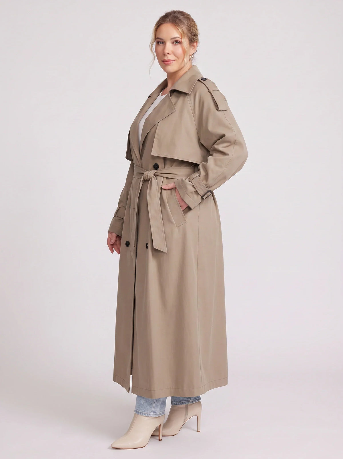 Women's Oversized Longline Trench Coat Belted Maxi Jacket