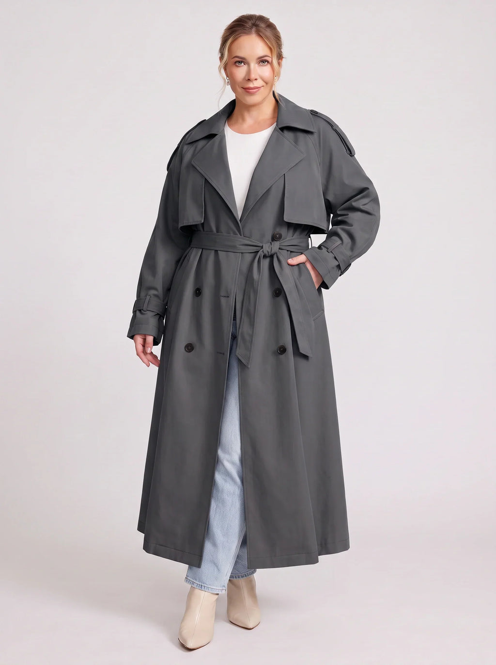 Women's Oversized Longline Trench Coat Belted Maxi Jacket