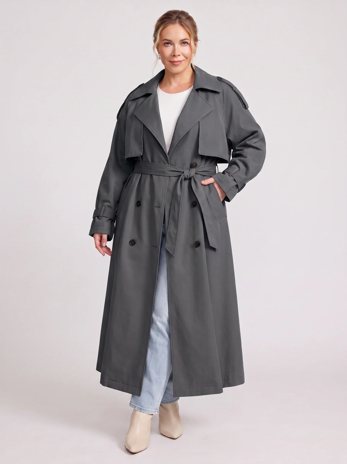 Women's Oversized Longline Trench Coat Belted Maxi Jacket