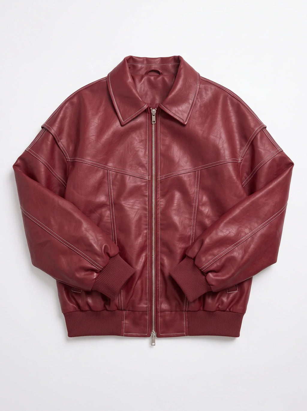 Women's Oversized Leather Bomber Jacket Streetwear Coat
