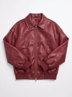 Women's Oversized Leather Bomber Jacket Streetwear Coat