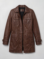 Women's Longline Leather Utility Jacket Zip Front Coat