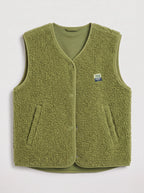 Women's Sherpa Fleece Snap Vest Warm Cropped Outerwear